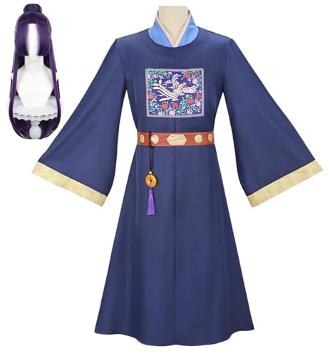 Bauxhie Herren The Apothecary Diaries Kostüm Jinshi Cosplay Halloween Outfits Hanfu Kimono Uniform Anzug (Lila + Perücke, XS) von Bauxhie