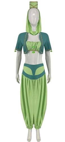 Bauxhie I Dream of Jeannie Kostüm für Damen Genie Cosplay Rosa Outfit mit Kopfschmuck Halloween Anzug (Grün, M) von Bauxhie