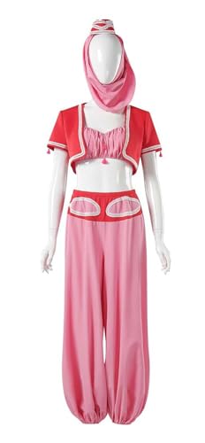 Bauxhie I Dream of Jeannie Kostüm für Damen Genie Cosplay Rosa Outfit mit Kopfschmuck Halloween Anzug (Rosa, L) von Bauxhie