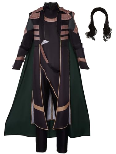 Bauxhie Loki Kostüm Deluxe Kampfuniform mit Zubehör Halloween Cosplay Outfits für Erwachsene Herren (Schwarz mit Perücke, M) von Bauxhie
