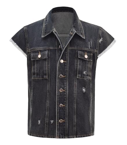 Bauxhie Mens John Marston Vest Arthur Morgan Costume Denim Vest Cowboy Sleeveless Jacket Halloween Cosplay Suit (Dunkelgrau, S) von Bauxhie