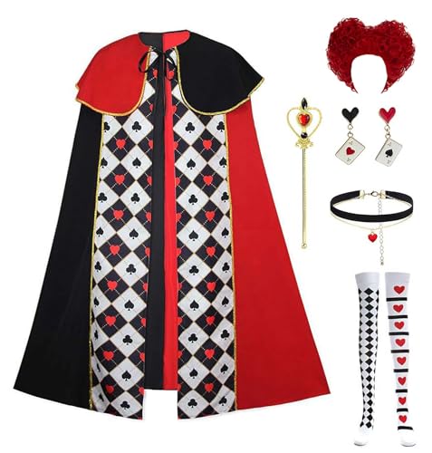 Bauxhie Red Queen Umhang Damen Prinzessin Red Queen Umhang Zubehör Halloween Kostüme Set (Rot 2 + Perücke, Eine Größe) von Bauxhie