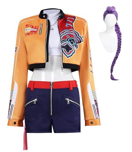Bauxhie Rumi Kostüm von Demon Hunters Rumi Jacke Oberteile Shorts Halskette Halloween Anzug (Gelb + Perücke, XX-Large(Height 59.1-63.0in)) von Bauxhie