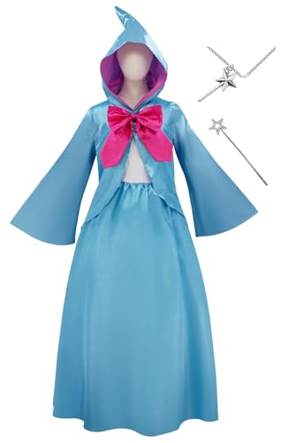 Damen Fairy Godmother Kostüm Fairy Cosplay Kapuzenumhang Kleid Fliege Zauberstab Halloween Outfits (Blau, XXL) von Bauxhie