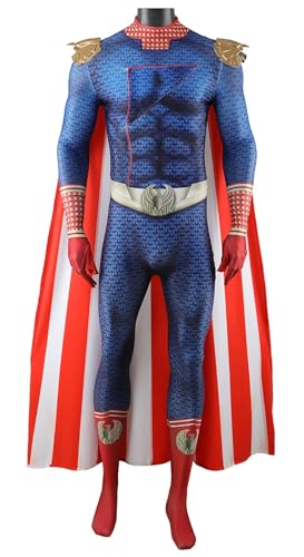 Damen Herren Homelander Cosplay Kostüm 3D Printed Bodysuit Cape Armor Full Set für Hallwoeen (Herren, XL) von Bauxhie