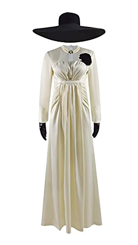 Damen Lady Alcina Dimitrescu Kostüm Vampir Lady Dimitrescu Cosplay Kleid mit Hut Zubehör Halloween Anzug (Beige, M) von Bauxhie