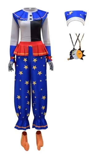 Damen Sundrop und Moondrop Kostüm mit Halskette Cartoon Clown Cosplay Halloween Anzug (Blau, XXL) von Bauxhie