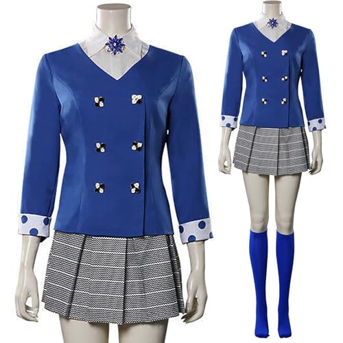 Damen Veronica Sawyer Kostüm Heathers Musical Cosplay Uniform Outfits mit Socken für Halloween (Blau, XS) von Bauxhie