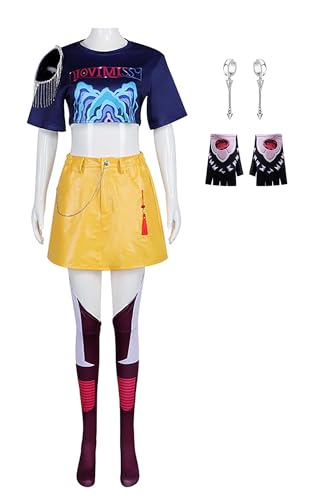 Demon Hunters Kostüm Mira Cosplay Uniform Outfits Oberteil Rock Socken mit Handschuhen Damen Halloween Anzug (Blau, XXL) von Bauxhie