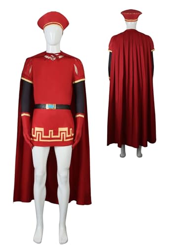 Erwachsene Lord Farquaad Kostüm Herren König Farquaad Cosplay Halloween Outfits Mantel Tunika Hut Rot Anzug (Rot, L) von Bauxhie