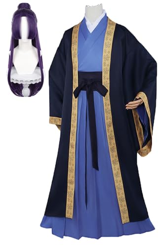Herren The Apothecary Diaries Kostüm Jinshi Cosplay Halloween Outfits Hanfu Kimono Uniform Anzug (Blau + Perücke, L) von Bauxhie