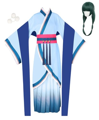 The Apothecary Diaries Kostüm Damen Maomao Cosplay Hanfu Kleid Tops Rock Anzug für Halloween (Blau + Perücke, XL) von Bauxhie