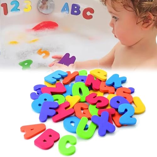 Badewanne Buchstaben,Badewanne Buchstaben und Zahlen,Badespielzeug Lernen,Schwimmende Buchstaben für Badewanne Aufkleber,Kinder Badespielzeug,Buchstaben Zahlen Badewannenspielzeug,36pcs von Bavooty