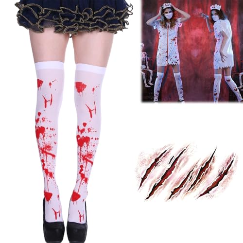 Bavooty Blutige Strumpfhose Halloween Damen,Blutige Socken,Overknee Strümpfe mit Blutspritzern,Horror Leggings,Krankenschwester Kostüm,für Halloween Party,Cosplay, Zombie Festival Bavooty Blutige Strumpfhose Halloween Damen,Blutige Socken,Overknee Strümpfe mit Blutspritzern,Horror Leggings,Krankenschwester Kostüm,für Halloween Party,Cosplay, Zombie Festival von Bavooty