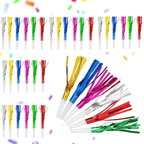 Bunte Geräuschmacher, 36 Stück glitzernde metallische Fransen, Partyhörner, Party-Hörner, Gebläse für Erwachsene und Kinder, Abschlussparty-Geräuschmacher, geeignet für Aprilscherz, Geburtstagsparty Bunte Geräuschmacher, 36 Stück glitzernde metallische Fransen, Partyhörner, Party-Hörner, Gebläse für Erwachsene und Kinder, Abschlussparty-Geräuschmacher, geeignet für Aprilscherz, Geburtstagsparty von Bavooty