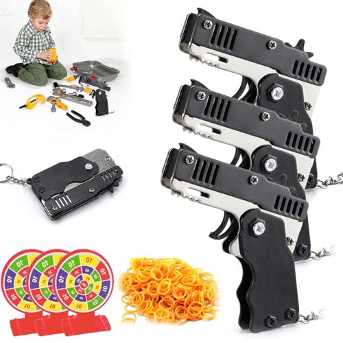 Mini Gummibandpistole Aus Metall,Spielzeug Pistole Kinder,Gummibandpistole Spielzeug,Faltbare Handgefertigte Spielzeugpistole,Klappbare Gummiband Pistolen Spielzeuge+120gummibandm,Schwarz,9pcs von Bavooty