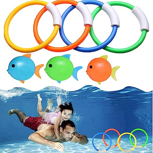 Tauchspielzeug für Kinder,Unterwasser Tauchbecken Spielzeugset,Tauchen Spielzeug,Unterwasser-Pooltraining,Unterwasser Pool Spielzeug Set,4 pcs Tauchringe 3 pcs Tauchtiere für Kinder Jungen Mädchen von Bavooty