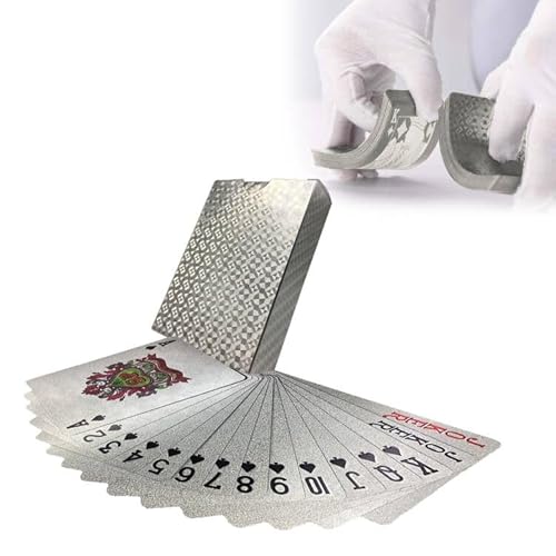 Wasserdichte Spielkarten - Coole Plastik-Pokerkarten für Kinder & Erwachsene - Familienparty Spiel Playing Cards, Silber (1 Stück) von Bavooty