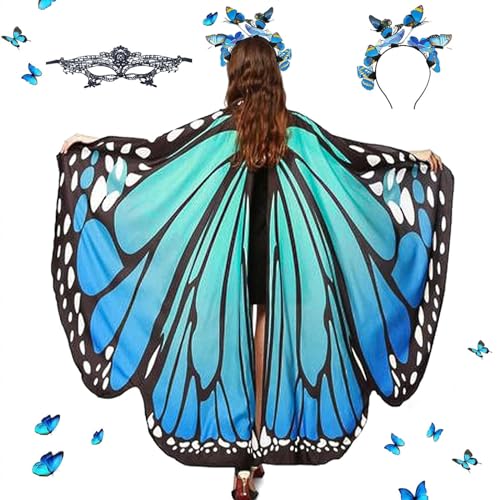 BawGink Damen Schmetterling Kostüm, Karneval Maskerade, Schmetterlingsflügel Erwachsene Frauen und Stirnband Masken von BawGink