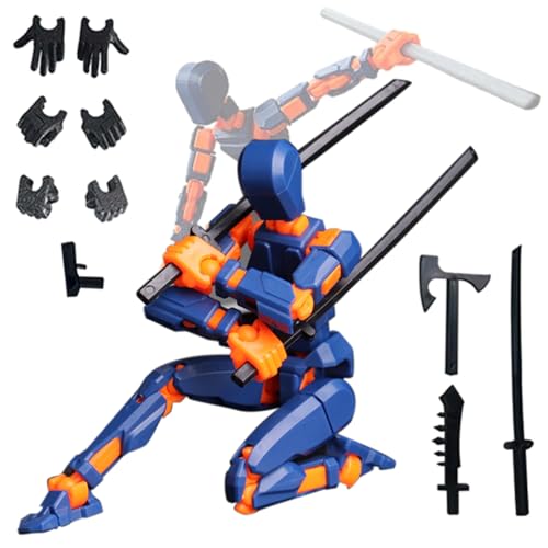 BawGink T13 Action Figure, 4 Waffen 3 Gesten T13 Action Figures, 3D Druck von Beweglichen Actionfiguren mit Mehreren Gelenken, Desktop Dekoration Geschenk Roboter Actionfigur (Blau) von BawGink