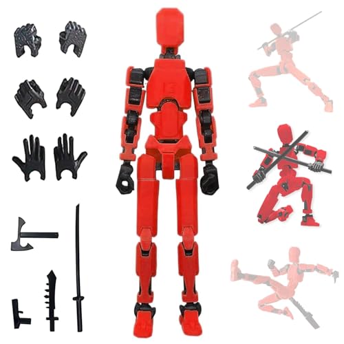 BawGink T13 Action Figure, 4 Waffen 3 Gesten T13 Action Figures, 3D Druck von Beweglichen Actionfiguren mit Mehreren Gelenken, Desktop Dekoration Geschenk Roboter Actionfigur (Rot) von BawGink