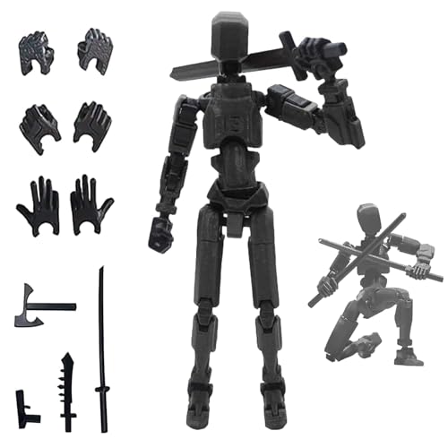 BawGink T13 Action Figure, 4 Waffen 3 Gesten T13 Action Figures, 3D Druck von Beweglichen Actionfiguren mit Mehreren Gelenken, Desktop Dekoration Geschenk Roboter Actionfigur (Schwarz) von BawGink