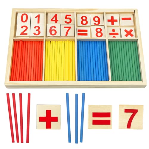Baxcdyswe Montessori Mathe Spielzeug, Mathematisches Spielzeug Holz, Zahlen Lernen Rechenhilfe, Rechenstäbchen, Zahlenlernspiel, 1 Klasse Pädagogisches Mathe-Spielzeug für Kinder ab 3 4 5 6 Jahre von Baxcdyswe