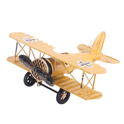 Baxnore Retro -Metall -Flugzeugmodell, 21,3 cm Vintage Schmiedeeisen -Doppeldecker mit hängenden Kette, Industriedekor für Home Cafe Aviation -Enthusiasten (Gelb) von Baxnore