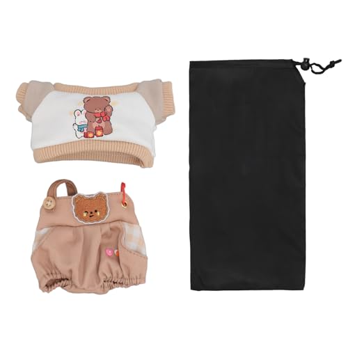 Plüschpuppen -Kleidung Set, gekämmte Baumwoll -T -Shirt -Overalls mit Aufbewahrungstasche, tun Sie das Spiel Dress -up -Kit für 8 Zoll/20 cm gefüllte Tiere (Aprikose) von Baxnore