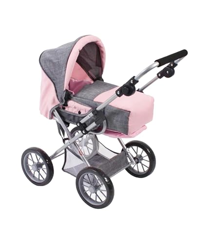 Bayer Chic 2000® 3in1 Kombi Puppenwagen Leni - Melange Grau-Rosa - faltbar, höhenverstellbarer Griff 43-67 cm, Tragetasche – Puppen bis 46 cm, ab 3 J. von Bayer Chic 2000
