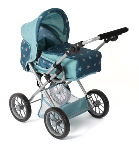 Bayer Chic 2000® 3in1 Kombi Puppenwagen Leni - Sternchen türkis - faltbar, höhenverstellbarer Griff 43-67 cm, Tragetasche – Puppen bis 46 cm, ab 3 J. von Bayer Chic 2000