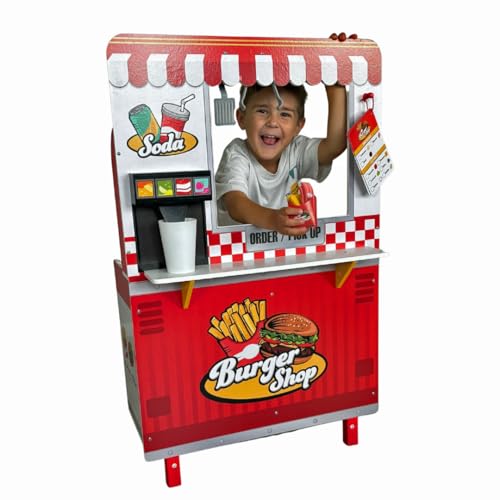 Bayer Chic 2000® Burgerladen aus Holz – Burgerladen mit Grill, Friteuse, Getränkestation & mehr – Fördert Kreativität & Fantasie – Ab 3 Jahren, bunt von Bayer Chic 2000