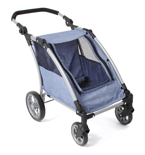 Bayer Chic 2000® Puppentrailer Roadster – Jeans Blue – höhenverstellbarer Griff 33-71 cm – modernes Gestell – für Zwei Puppen bis 46 cm – 3-8 J. von Bayer Chic 2000