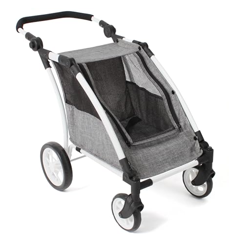 Bayer Chic 2000® Puppentrailer Roadster – Jeans grau – höhenverstellbarer Griff 33-71 cm – modernes Gestell – für Zwei Puppen bis 46 cm – 3-8 J. von Bayer Chic 2000