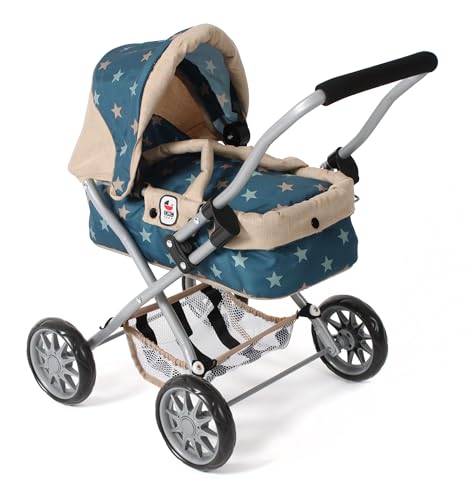 Bayer Chic 2000® Puppenwagen Smarty – Sternchen türkis beige – Zusammenklappbar – Mit Verdeck, Tasche, Kissen & Decke – Griffhöhe 56 cm – Für Kinder ab 2 Jahren, von Bayer Chic 2000