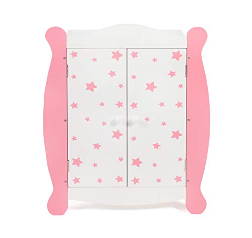 Bayer Chic 2000 - Puppenkleiderschrank mit Kleiderstange und Kleiderbügel, Puppenschrank, Puppenmöbel, Stars pink, 22 x 46 x 59 cm von Bayer Chic 2000