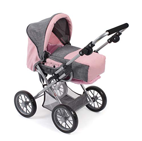 Bayer Chic 2000 - Puppenwagen Leni, 2in1 Kombipuppenwagen mit herausnehmbarer Tragetasche, Melange grau, rosa, 64 x 37 x 68 cm von Bayer Chic 2000