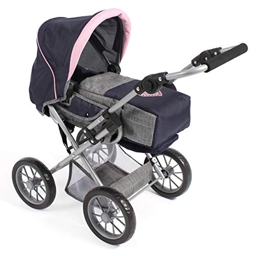 Bayer Chic 2000 - Puppenwagen Leni, 2in1 Kombipuppenwagen mit herausnehmbarer Tragetasche, Melange grau, Navy, rosa, 64 x 37 x 68 cm von Bayer Chic 2000