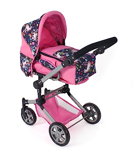 Bayer Chic 2000 587-43 Puppenwagen Jara, 2in1 Kombipuppenwagen für Kinder von 4 bis 8 Jahren, Einhorn, Navy-pink von Bayer Chic 2000