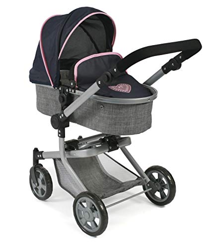 Bayer Chic 2000 - 59526 - Puppenwagen Mika, 2in1 Kombipuppenwagen für Kinder von 4 bis 8 Jahren, Melange grau-Navy, 47cm-80cm von Bayer Chic 2000