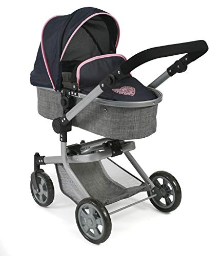 Bayer Chic 2000 - Puppenwagen Mika, 2in1 Kombipuppenwagen für Kinder von 4 bis 8 Jahren, Melange grau-Navy von Bayer Chic 2000