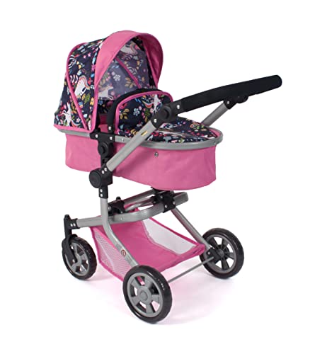 Bayer Chic 2000 595-43 Puppenwagen Mika, 2in1 Kombipuppenwagen für Kinder von 4 bis 8 Jahren, Einhorn, pink-Navy von Bayer Chic 2000