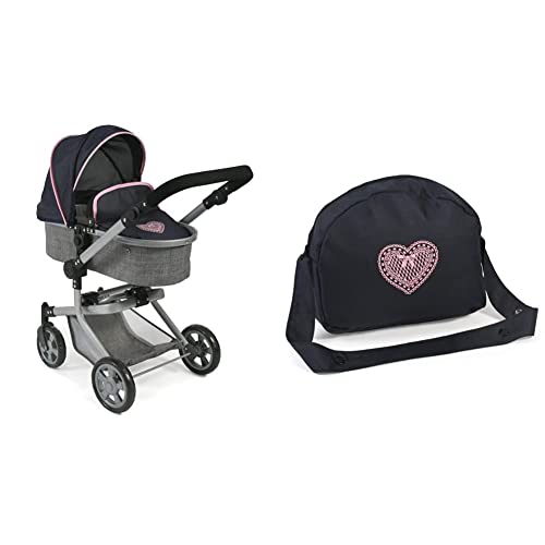 Bayer Chic 2000 - 59526 - Puppenwagen Mika, 2in1 Kombipuppenwagen für Kinder von 4 bis 8 Jahren, Melange grau-Navy & Wickeltasche für Puppen, Puppenwickeltasche, Puppenzubehör, Melange grau, Navy Bayer Chic 2000 - 59526 - Puppenwagen Mika, 2in1 Kombipuppenwagen für Kinder von 4 bis 8 Jahren, Melange grau-Navy & Wickeltasche für Puppen, Puppenwickeltasche, Puppenzubehör, Melange grau, Navy von Bayer Chic 2000