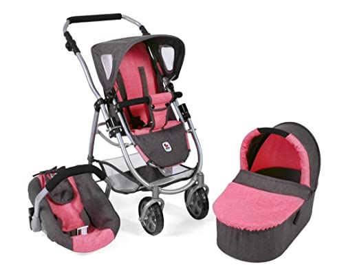 Bayer Chic 2000 637 41 Kombi-Puppenwagen Emotion 3-in-1 All In, Melange anthrazit-pink, 67 x 43 x 77 cm von Bayer Chic 2000