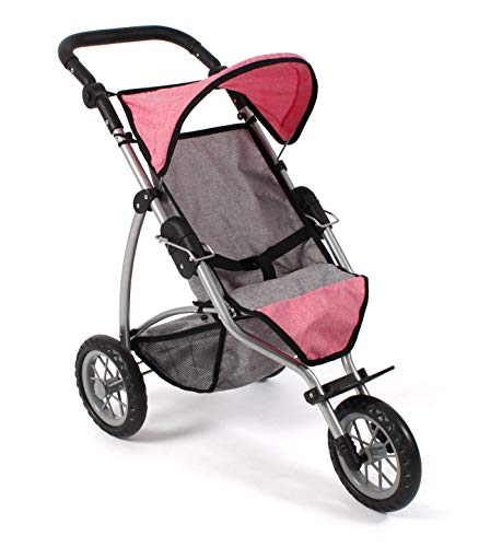 Bayer Chic 2000 - Puppenwagen Leon, Jogging Buggy, Puppenjogger für Kinder von 4 bis 8 Jahren, Melange grau, pink, 75 x 40 x 73,5 cm von Bayer Chic 2000