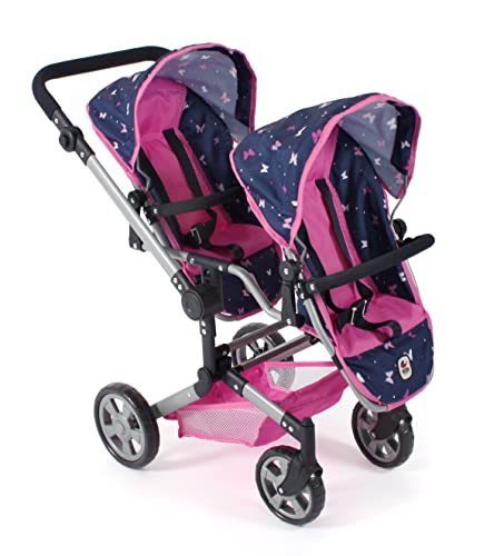Bayer Chic 2000® Puppenwagen Linus Duo – Butterfly Navy Pink – Faltbarer Zwillingspuppenwagen – Verstellbarer Griff 50-82 cm – Puppen bis 50 cm – 4-8 J. Bayer Chic 2000® Puppenwagen Linus Duo – Butterfly Navy Pink – Faltbarer Zwillingspuppenwagen – Verstellbarer Griff 50-82 cm – Puppen bis 50 cm – 4-8 J. von Bayer Chic 2000