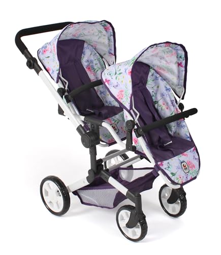 Bayer Chic 2000 - Puppenwagen Linus Duo, Zwillingspuppenwagen für Kinder von 4 bis 8 Jahren, Tandempuppenwagen, Flowers, lila, 690-73 Bayer Chic 2000 - Puppenwagen Linus Duo, Zwillingspuppenwagen für Kinder von 4 bis 8 Jahren, Tandempuppenwagen, Flowers, lila, 690-73 von Bayer Chic 2000