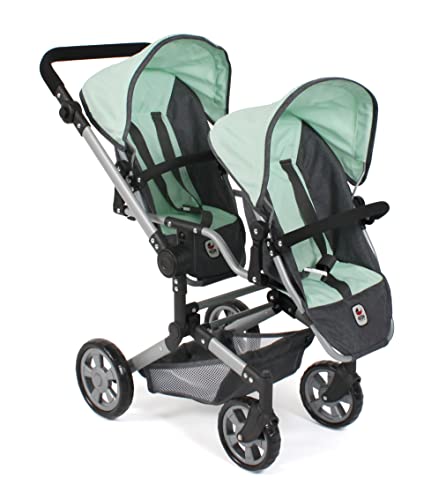 Bayer Chic 2000 - Puppenwagen Linus Duo, Zwillingspuppenwagen für Kinder von 4 bis 8 Jahren, Melange dunkelgrau, Mint, 690-67 Bayer Chic 2000 - Puppenwagen Linus Duo, Zwillingspuppenwagen für Kinder von 4 bis 8 Jahren, Melange dunkelgrau, Mint, 690-67 von Bayer Chic 2000