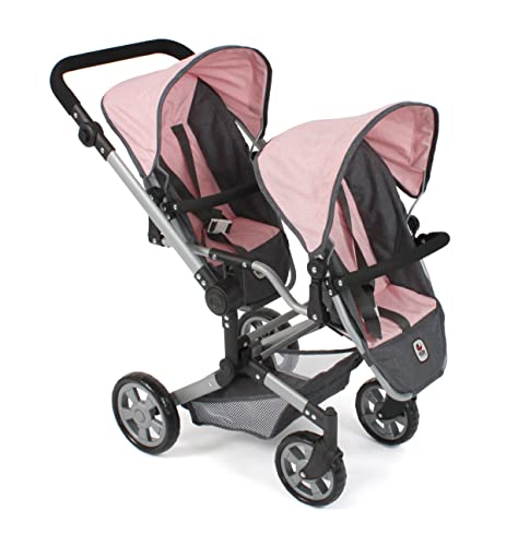 Bayer Chic 2000 - Puppenwagen Linus Duo, Zwillingspuppenwagen für Kinder von 4 bis 8 Jahren, Melange dunkelgrau, rosa, 690-81 Bayer Chic 2000 - Puppenwagen Linus Duo, Zwillingspuppenwagen für Kinder von 4 bis 8 Jahren, Melange dunkelgrau, rosa, 690-81 von Bayer Chic 2000