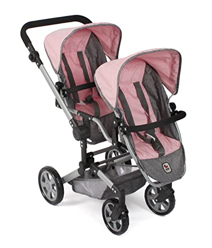 Bayer Chic 2000 - Puppenwagen Linus Duo, Zwillingspuppenwagen für Kinder von 4 bis 8 Jahren, Melange grau, rosa, 690-15 von Bayer Chic 2000